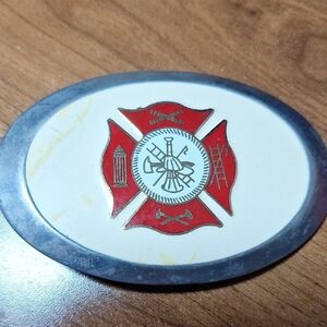 Firefighter Themed Oval Belt Buckle
